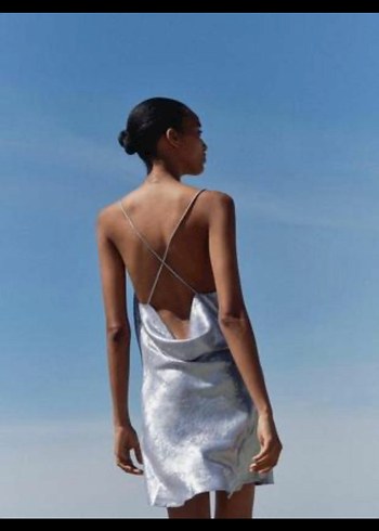 Zara Folyo Mavi Parlak Elbise - Görsel 2