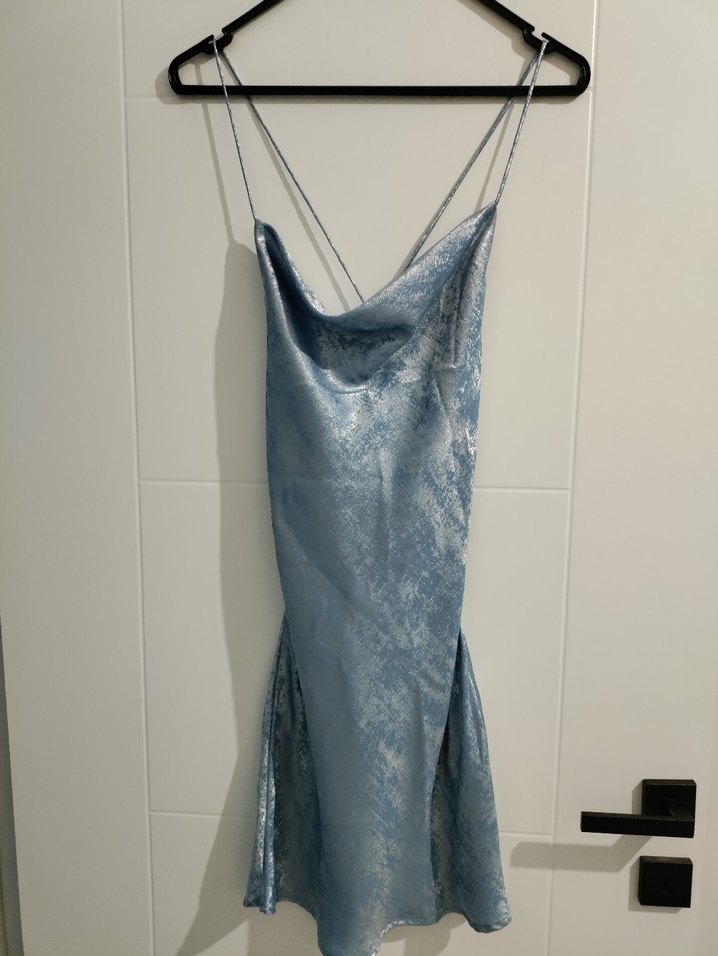 Zara Folyo Mavi Parlak Elbise - Görsel 3