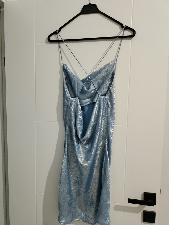 Zara Folyo Mavi Parlak Elbise - Görsel 4