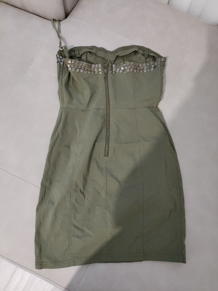 Haki Straplez Mini Elbise - Görsel 2