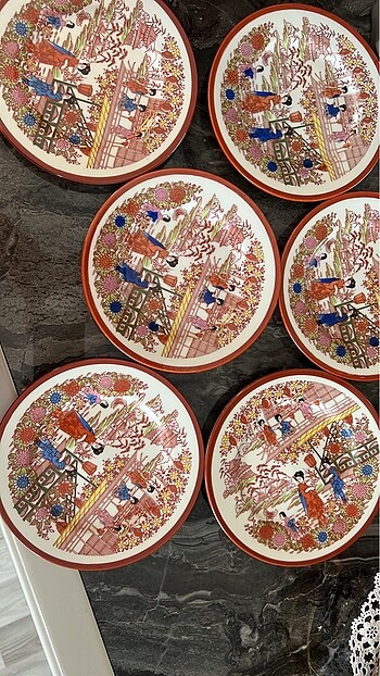 Antika geyşa desenli fincan takımı pasta tabağı 6 adet