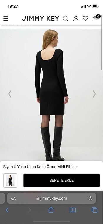 Siyah u yaka uzun kollu örme midi elbise - Görsel 3