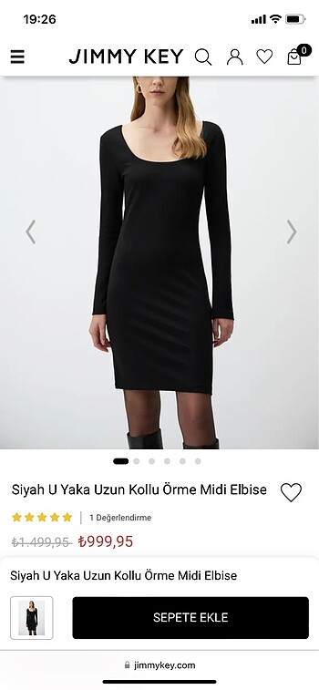 Siyah u yaka uzun kollu örme midi elbise - Görsel 2