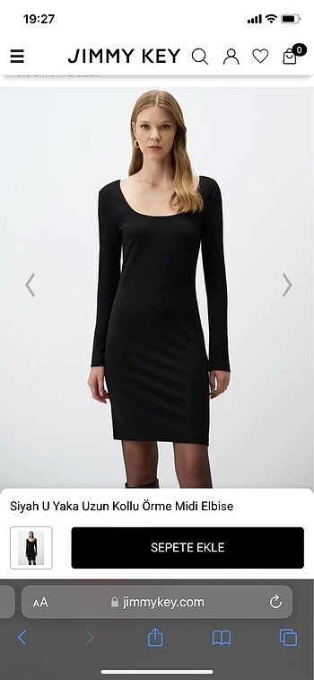 Siyah u yaka uzun kollu örme midi elbise - Görsel 4