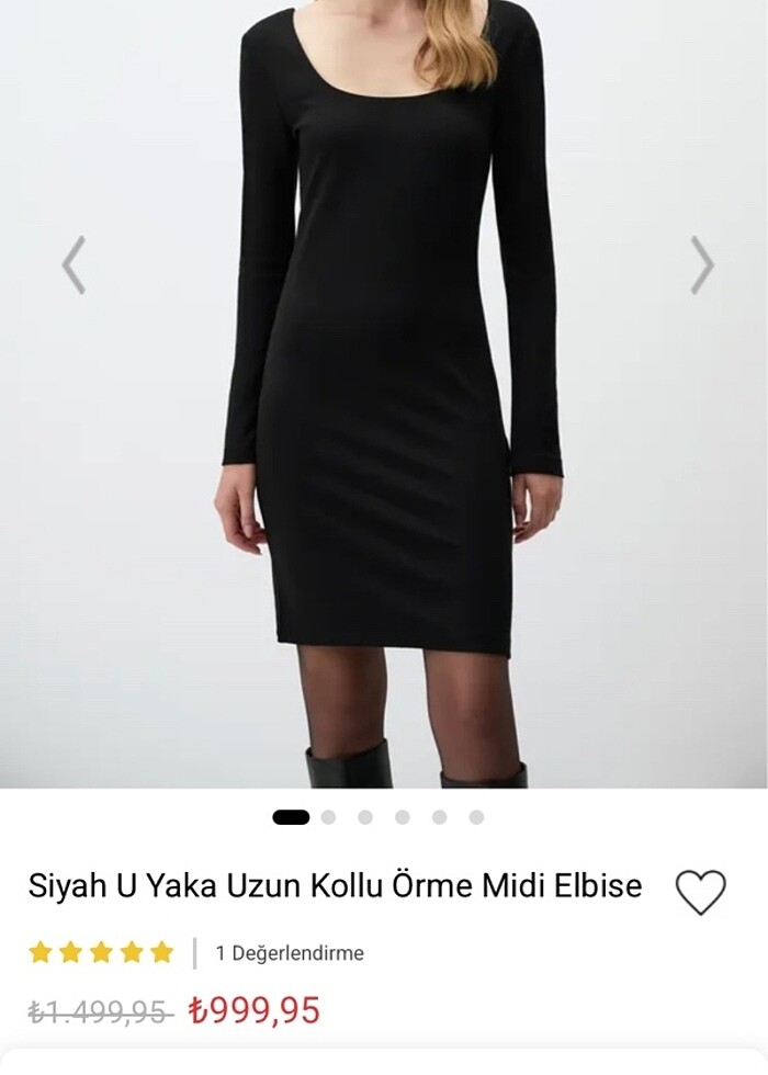 Siyah u yaka uzun kollu örme midi elbise - Görsel 2