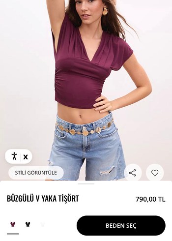 Büzgülü V Yaka Bordo Kadın Bluz - Görsel 3