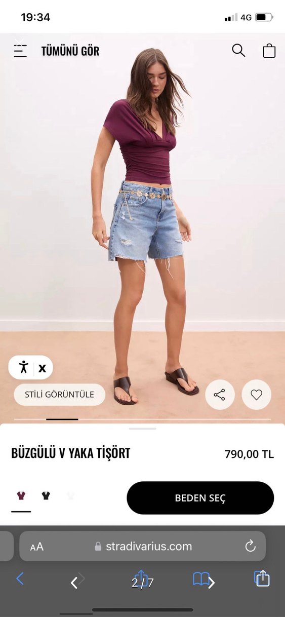 Büzgülü V Yaka Bordo Kadın Bluz - Görsel 2