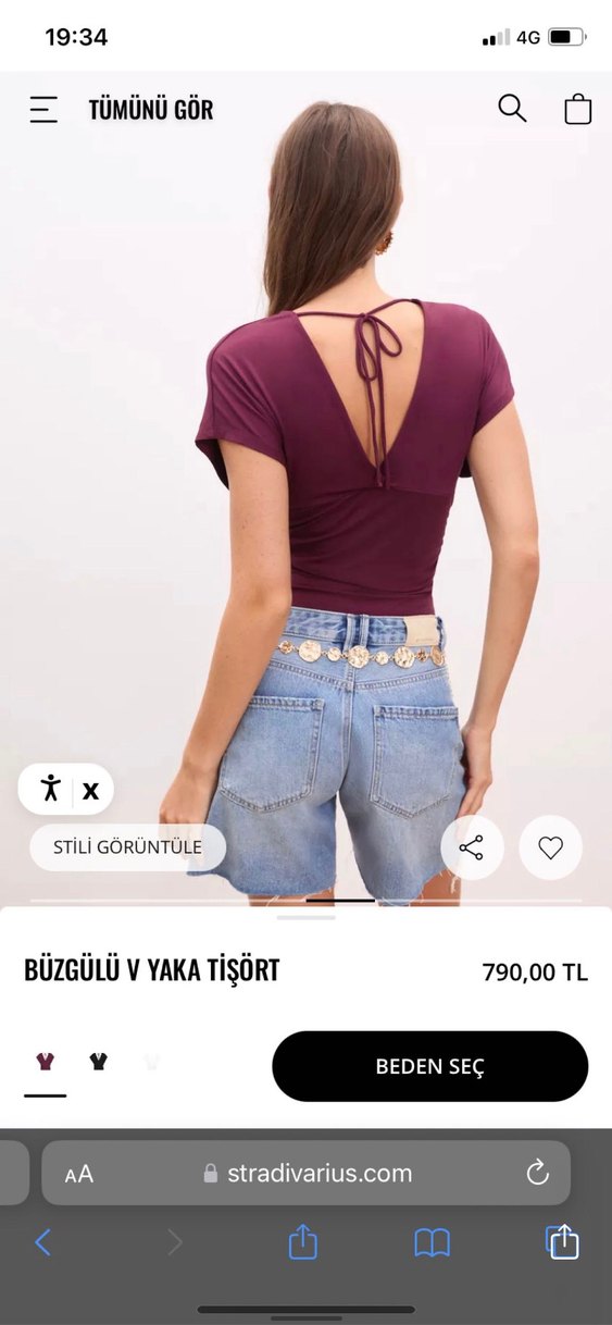 Büzgülü V Yaka Bordo Kadın Bluz - Görsel 4