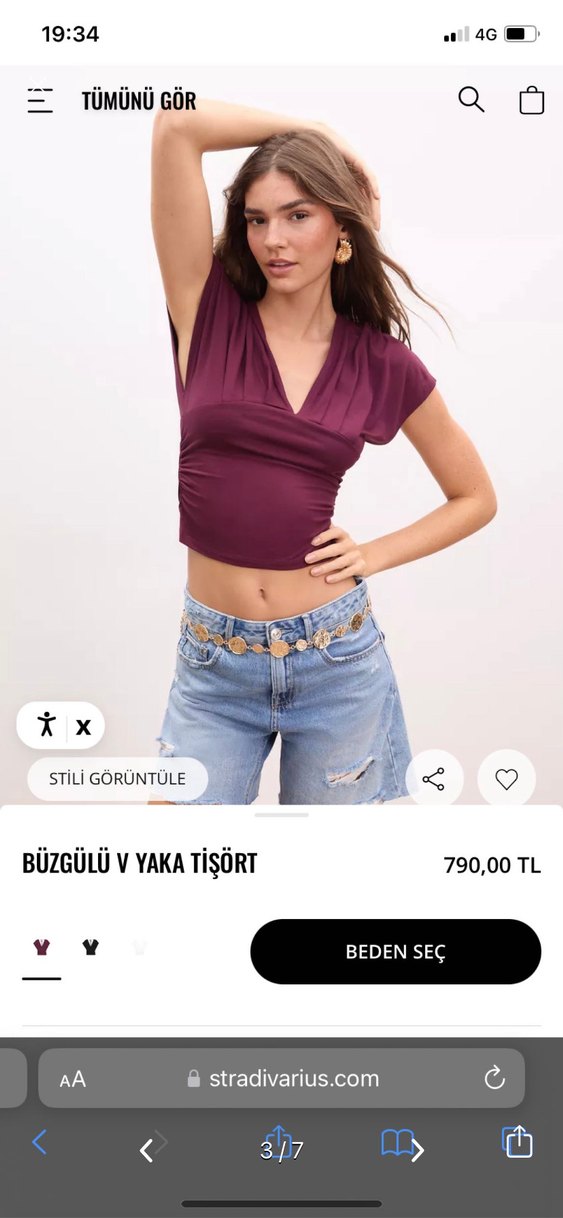 Büzgülü V Yaka Bordo Kadın Bluz - Görsel 3