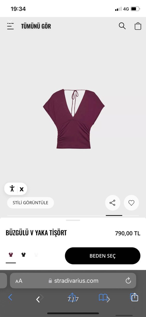 Büzgülü V Yaka Bordo Kadın Bluz - Görsel 5