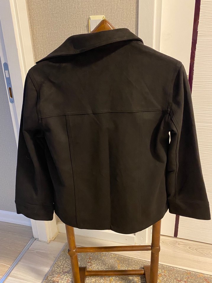 Düğmeli Siyah Süet erkek Ceket - Görsel 2