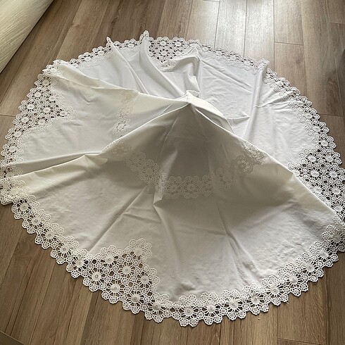 Dantel &kumaş yuvarlak masa örtüsü