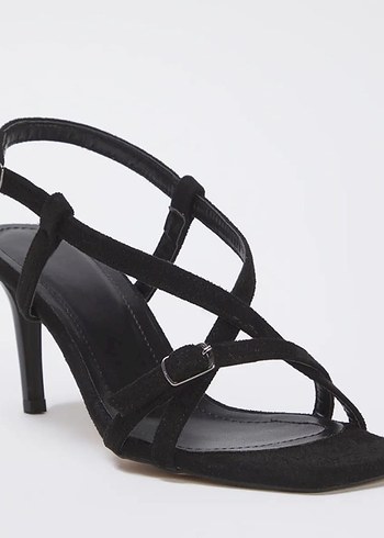 Siyah Süet Tokalı Stiletto Kadın Sandalet