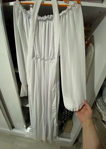 Uzun Beyaz Askılı Hamile Elbisesi - Görsel 2