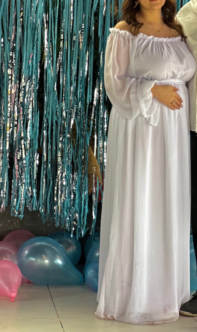 Uzun Beyaz Askılı Hamile Elbisesi - Görsel 4