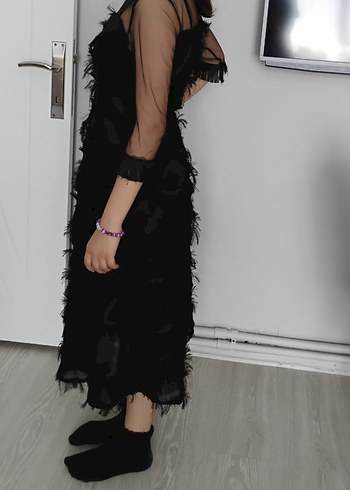 m Beden Siyah Straplez Uzun Gotik Elbise
