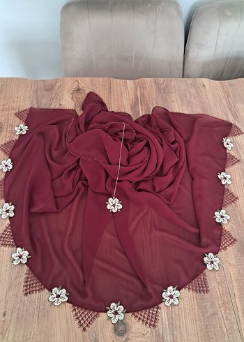 Bordo Dantel Detaylı Kadın Fular