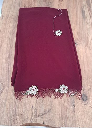  Beden Bordo Dantel Detaylı Kadın Fular