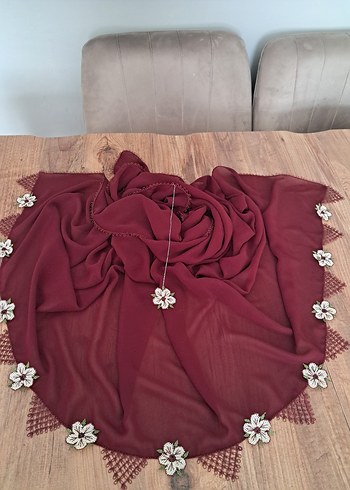  Beden bordo Renk Bordo Dantel Detaylı Kadın Fular