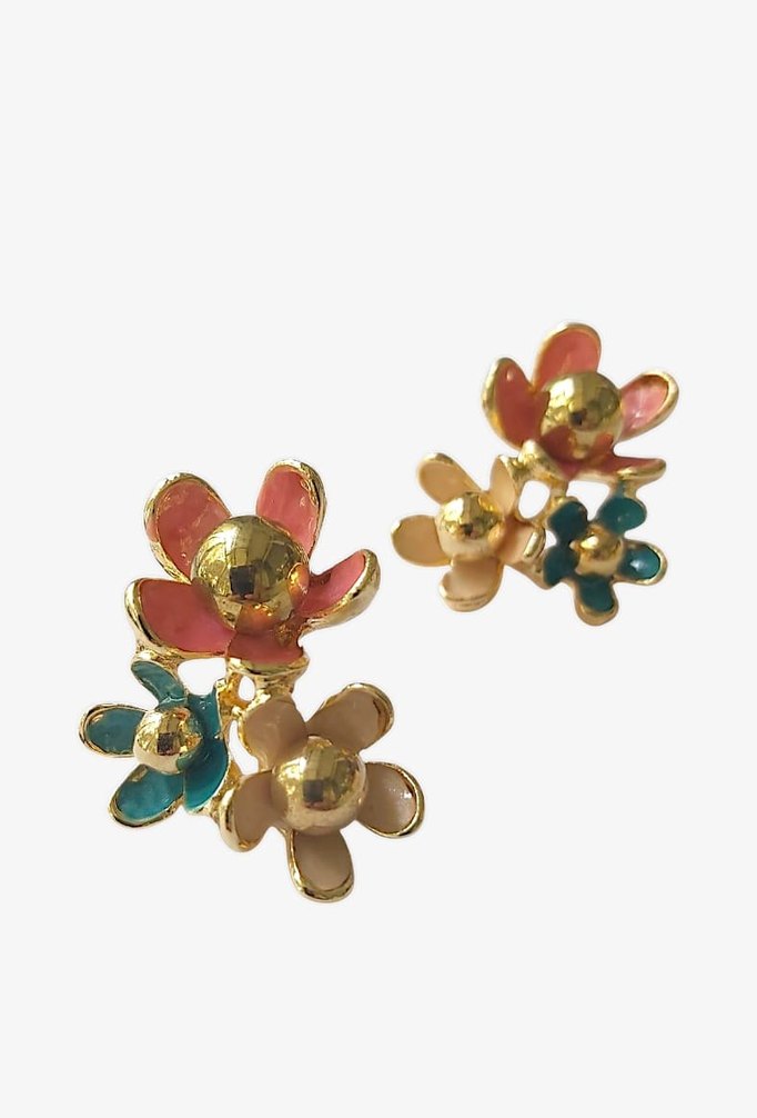 Renkli Mini Boncuklu Çiçek Küpeler - Görsel 2