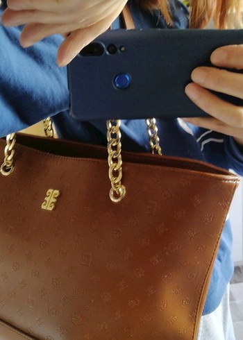 Pierre Cardin Zincir Detaylı Kahverengi Deri Kadın Çanta