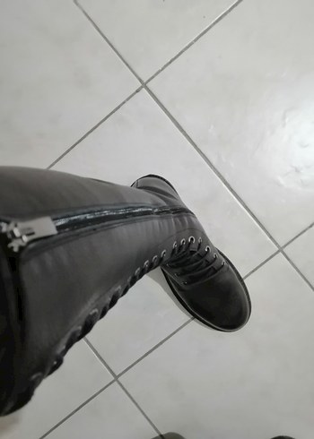 Diğer Siyah Deri Gotik Tokalı Botlar Postal çizme