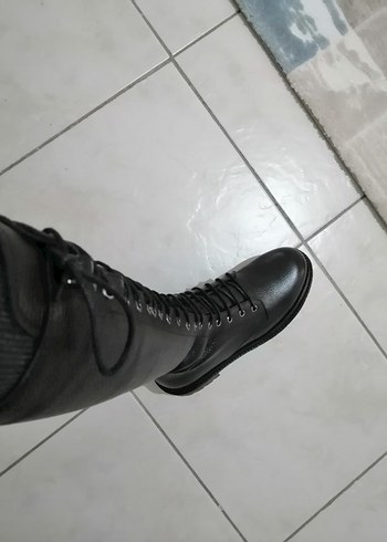38 Beden Siyah Deri Gotik Tokalı Botlar Postal çizme
