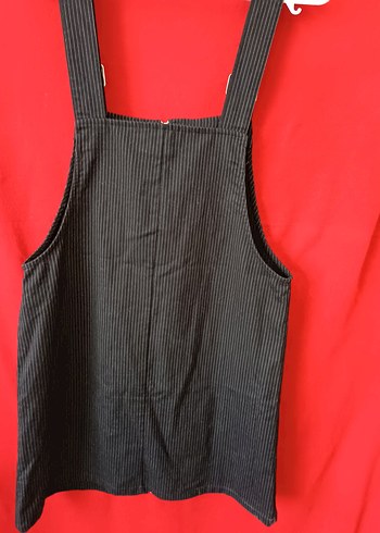 Kadın Siyah Çizgili Fermuarlı Kısa Salopet - Görsel 3