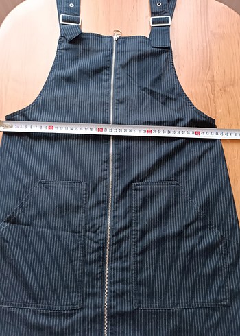 Kadın Siyah Çizgili Fermuarlı Kısa Salopet - Görsel 4