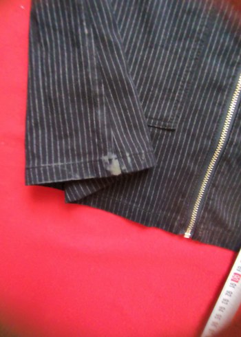 Kadın Siyah Çizgili Fermuarlı Kısa Salopet - Görsel 6