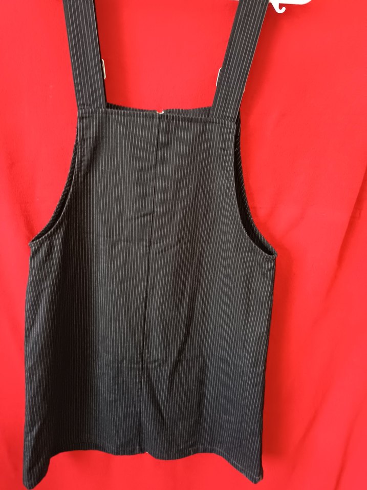 Kadın Siyah Çizgili Fermuarlı Kısa Salopet - Görsel 3