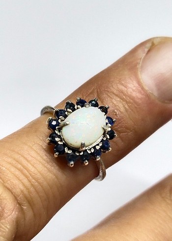 Beden beyaz Renk Bohem Opal ve Safir Vintage Yüzük