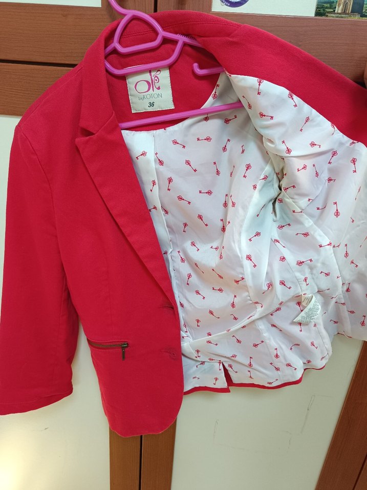 Kırmızı Düğmeli Kadın Blazer Ceket - Görsel 3