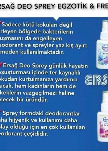 Ersağ Deo Sprey Kadın Deodorant 2 adet - Görsel 2