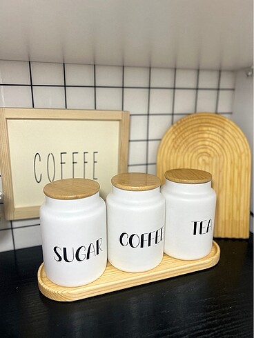 3lü Ahşap standlı Bambu Kapaklı Kavanoz seti