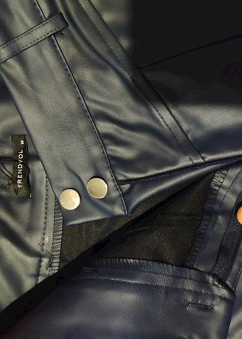 Kadın Lacivert Deri Kumaş Pantolon - Görsel 6