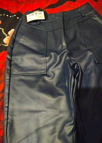 Kadın Lacivert Deri Kumaş Pantolon - Görsel 2