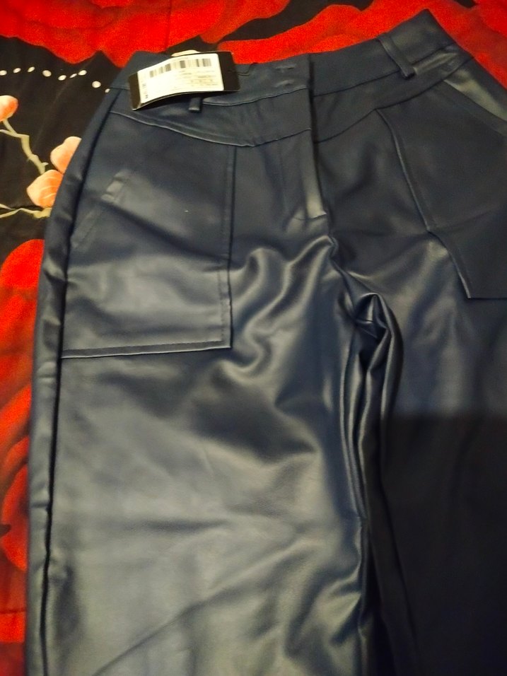 Kadın Lacivert Deri Kumaş Pantolon - Görsel 2