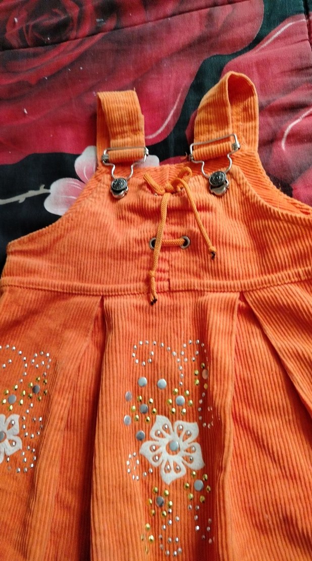 Turuncu Nakışlı Kız Çocuk Askılı Elbise - Görsel 2