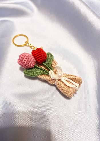 Renkli Örgü Çiçekli Bohem Anahtarlık - Görsel 2