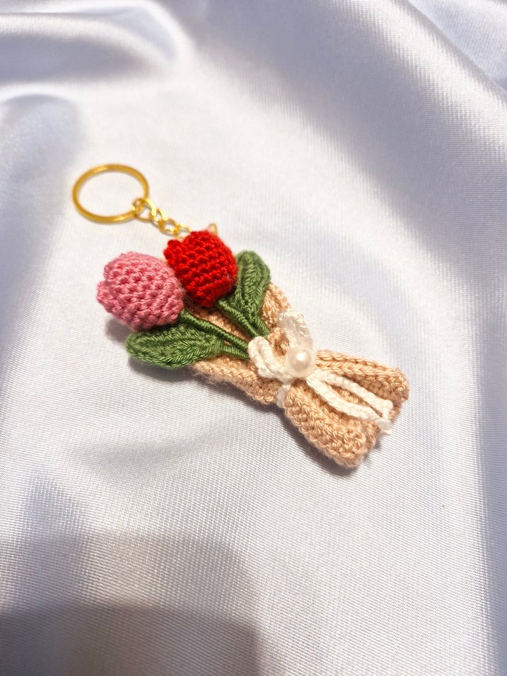 Renkli Örgü Çiçekli Bohem Anahtarlık - Görsel 2