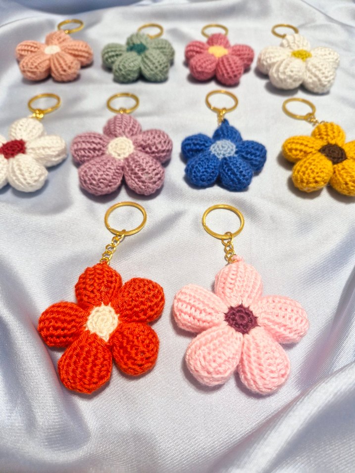 Renkli Örgü Çiçek Anahtarlık Seti - Görsel 2