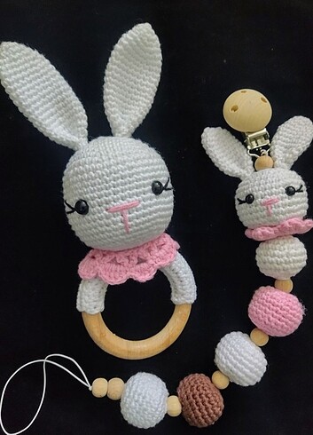 Tasarımcı Amigurami çıngırak emzik seti