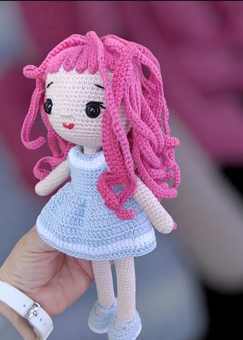 Tasarımcı Pembe Saçlı Pastel Renkli amigurami Bebek