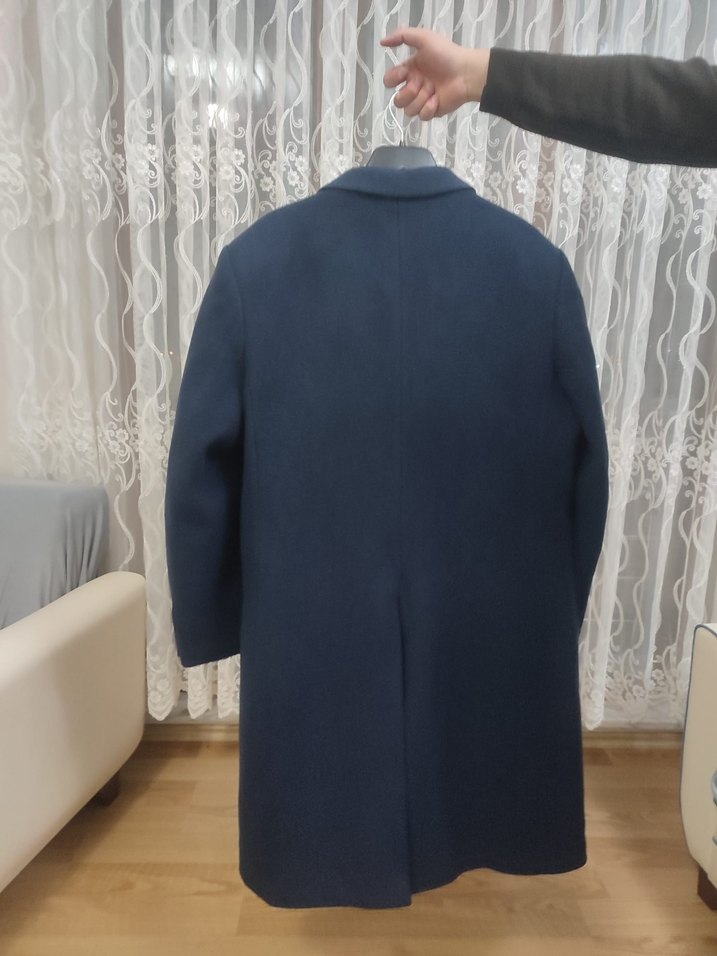 Lacivert Erkek Yün Palto, Düğmeli, Uzun Kesim - Görsel 2