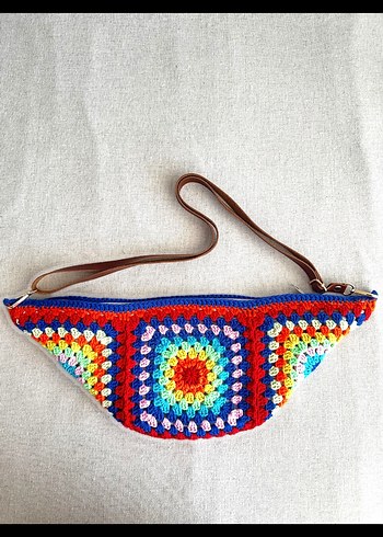 Renkli Örgü Bohem Bel Çantası El Örgüsü Freebag
