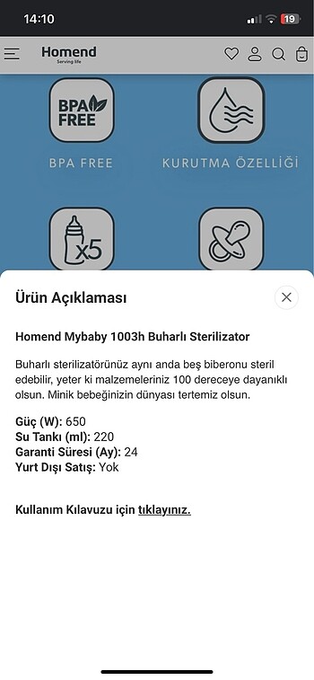 Homend Sterilizatör Bebek - Görsel 6