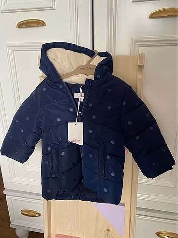 S.Oliver Lacivert Puantiyeli Kalın Kaban - Görsel 6