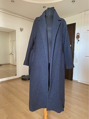 Lacivert Uzun Kaşe manto palto kaban - Görsel 3