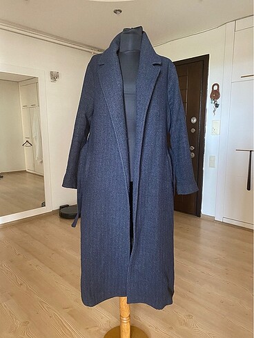 Lacivert Uzun Kaşe manto palto kaban - Görsel 5